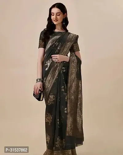 Stylish Art Silk Grey Zari Woven Saree with Blouse piece-thumb3