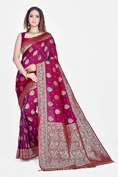 Stylish Art Silk Embroidered Saree with Blouse piece For Women