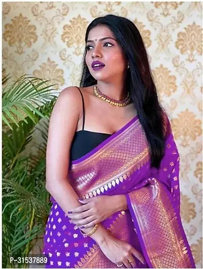 Stylish Art Silk Purple Zari Woven Saree with Blouse piece-thumb3