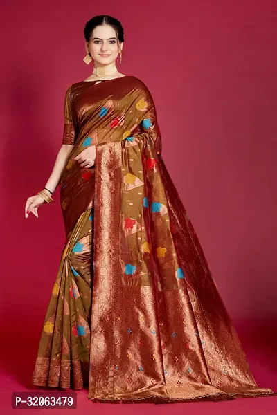 Elegant Organza Zari Woven Women Saree with Blouse piece-thumb0