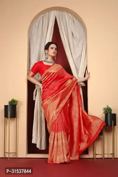 Stylish Art Silk Red Zari Woven Saree with Blouse piece-thumb4