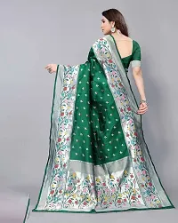 Stylish Green Art Silk Printed Banarasi Saree With Blouse Piece For Women-thumb1