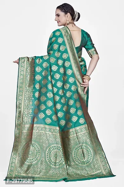 Stylish Green Art Silk Printed Banarasi Saree With Blouse Piece For Women-thumb2