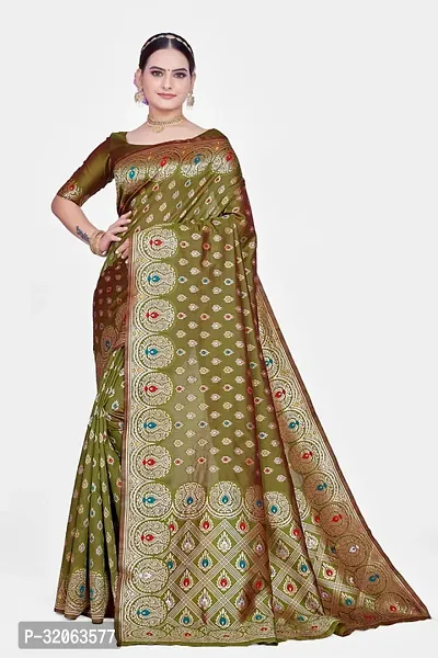 Elegant Art Silk Zari Woven Women Saree with Blouse piece-thumb0