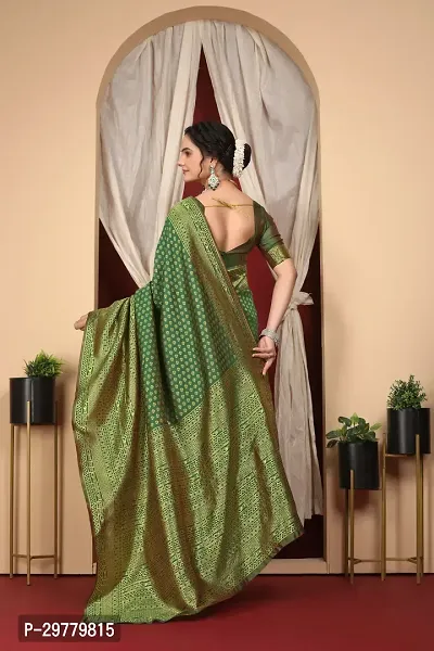 Stylish Green Art Silk Printed Banarasi Saree With Blouse Piece For Women-thumb2