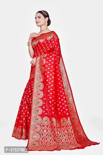 Stylish Art Silk Red Zari Woven Saree with Blouse piece-thumb2