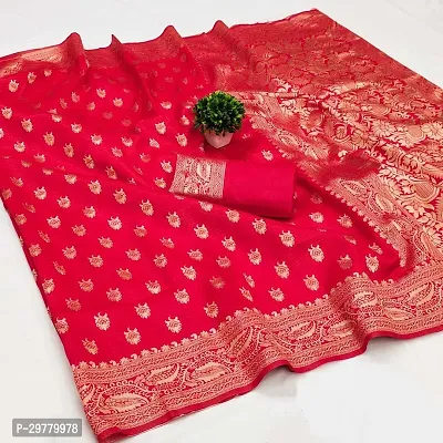 Stylish Red Art Silk Printed Banarasi Saree With Blouse Piece For Women-thumb0