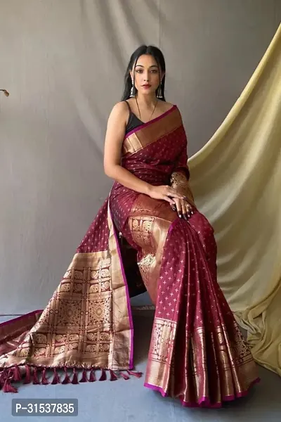 Stylish Jacquard::Art Silk Maroon Zari Woven Saree with Blouse piece-thumb2