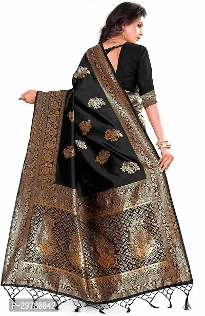 Stylish Black Art Silk Printed Banarasi Saree With Blouse Piece For Women-thumb2