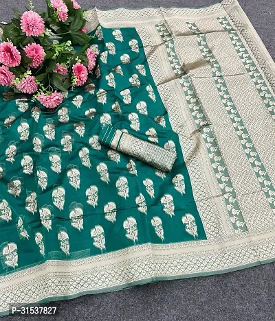 Stylish Organza Green Zari Woven Saree with Blouse piece-thumb0