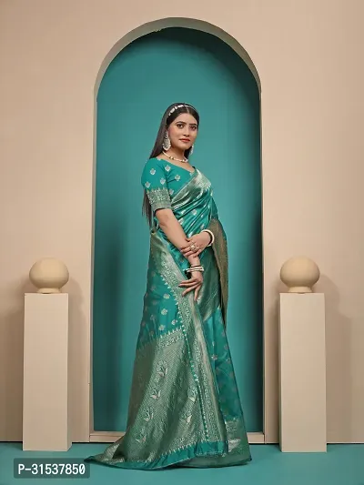 Stylish Art Silk Light Green Zari Woven Saree with Blouse piece-thumb4