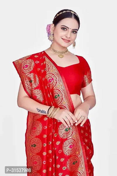 Stylish Art Silk Red Zari Woven Saree with Blouse piece-thumb3