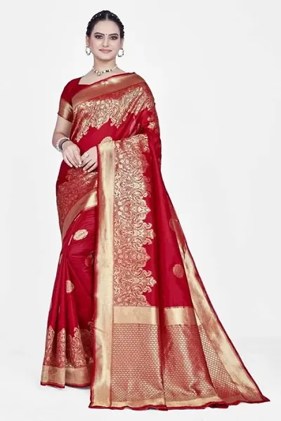 Trendy Banarasi Silk Woven Design Saree With Blouse Piece For Women