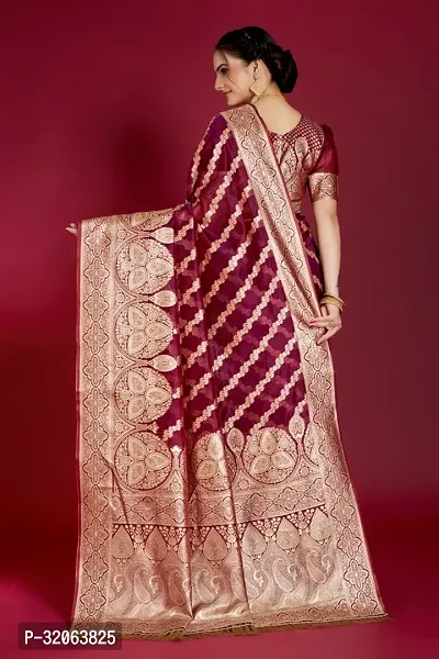 Elegant Organza Zari Woven Women Saree with Blouse piece-thumb2