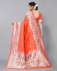 Stylish Orange Art Silk Printed Banarasi Saree With Blouse Piece For Women-thumb1