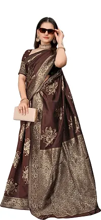 Stylish Art Silk Brown Zari Woven Saree with Blouse piece-thumb3