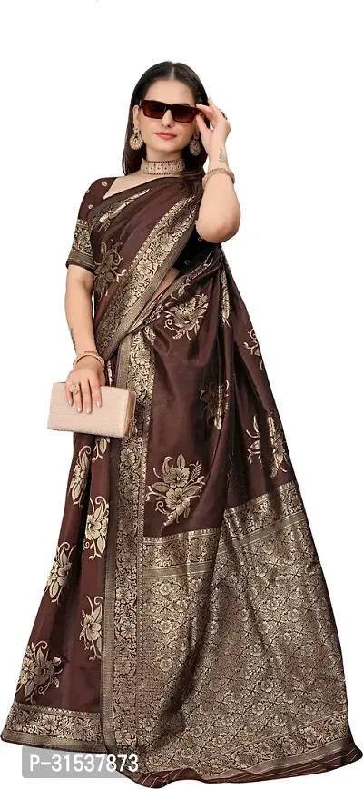 Stylish Art Silk Brown Zari Woven Saree with Blouse piece-thumb4