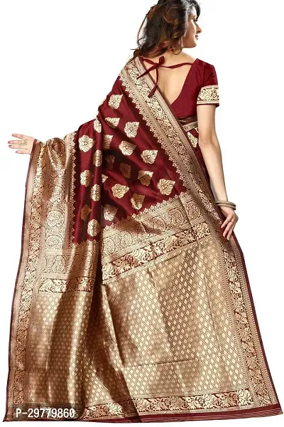 Stylish Maroon Art Silk Printed Banarasi Saree With Blouse Piece For Women-thumb2