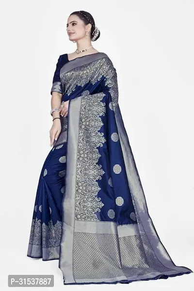 Stylish Art Silk Blue Zari Woven Saree with Blouse piece-thumb3