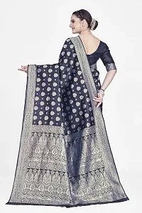 Stylish Black Art Silk Printed Banarasi Saree With Blouse Piece For Women-thumb1