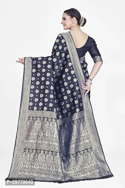 Stylish Black Art Silk Printed Banarasi Saree With Blouse Piece For Women-thumb2