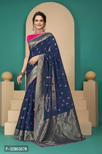 Elegant Cotton Silk Zari Woven Women Saree with Blouse piece-thumb0