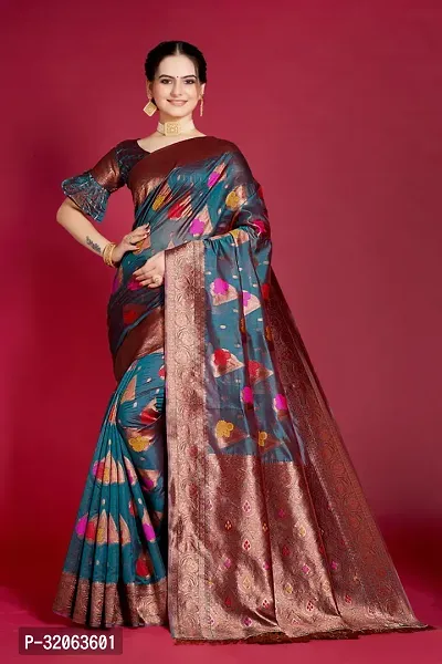 Elegant Organza Zari Woven Women Saree with Blouse piece-thumb0