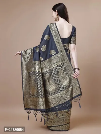 Stylish Grey Art Silk Printed Banarasi Saree With Blouse Piece For Women-thumb2