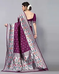 Stylish Purple Art Silk Printed Banarasi Saree With Blouse Piece For Women-thumb1