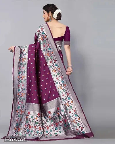 Stylish Purple Art Silk Printed Banarasi Saree With Blouse Piece For Women-thumb2