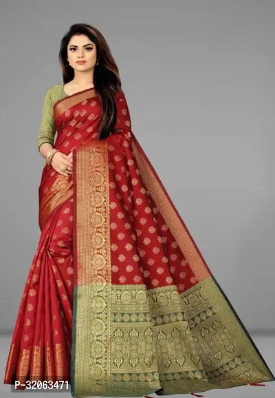 Elegant Art Silk Zari Woven Women Saree with Blouse piece-thumb0