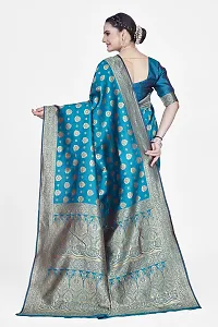 Stylish Blue Art Silk Printed Banarasi Saree With Blouse Piece For Women-thumb1