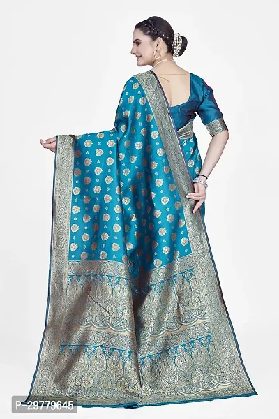 Stylish Blue Art Silk Printed Banarasi Saree With Blouse Piece For Women-thumb2