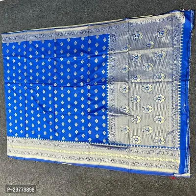 Stylish Blue Art Silk Printed Banarasi Saree With Blouse Piece For Women-thumb0