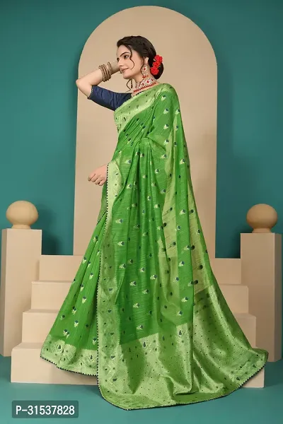 Stylish Jacquard::Art Silk Green Zari Woven Saree with Blouse piece-thumb3