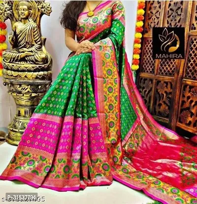 Stylish Art Silk Green Zari Woven Saree with Blouse piece-thumb0