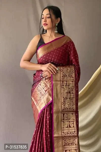 Stylish Jacquard::Art Silk Maroon Zari Woven Saree with Blouse piece-thumb3