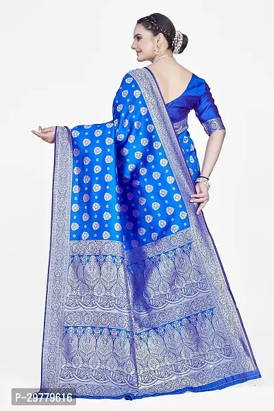 Stylish Blue Art Silk Printed Banarasi Saree With Blouse Piece For Women-thumb2