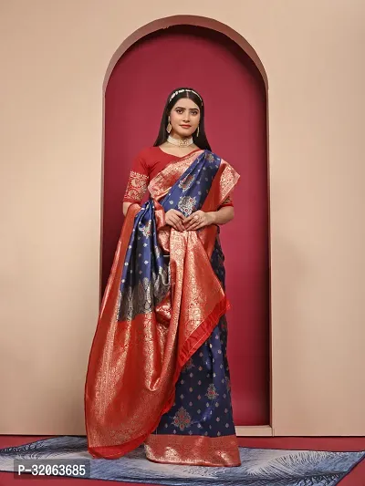 Elegant Art Silk Zari Woven Women Saree with Blouse piece-thumb3