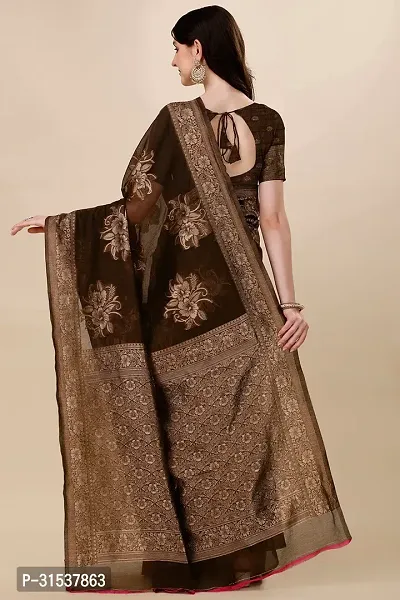 Stylish Art Silk Brown Zari Woven Saree with Blouse piece-thumb2