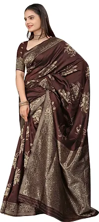 Stylish Art Silk Brown Zari Woven Saree with Blouse piece-thumb2