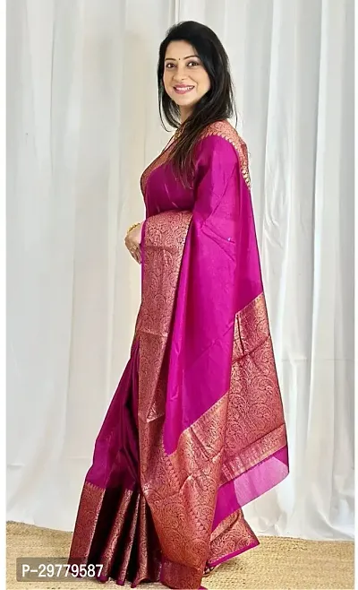 Stylish Pink Art Silk Printed Banarasi Saree With Blouse Piece For Women-thumb2