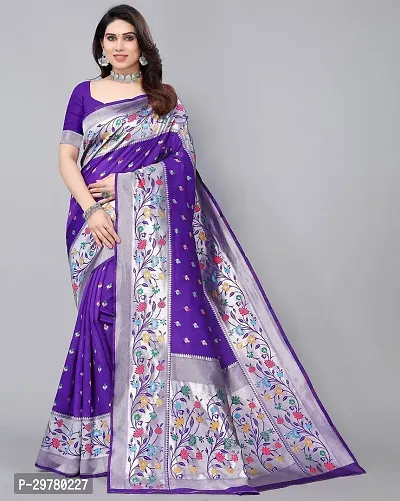 Stylish Blue Art Silk Printed Banarasi Saree With Blouse Piece For Women-thumb0