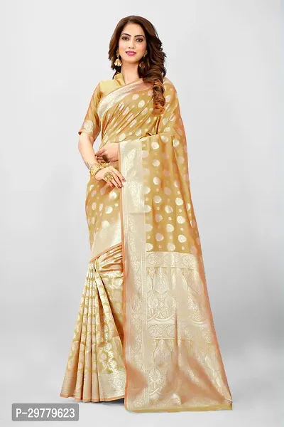 Stylish Mustard Art Silk Printed Banarasi Saree With Blouse Piece For Women-thumb0