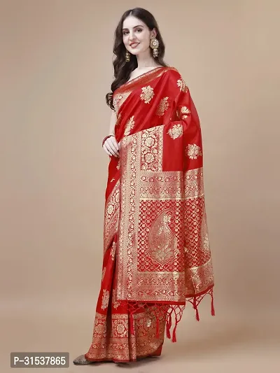 Stylish Art Silk Red Zari Woven Saree with Blouse piece-thumb4