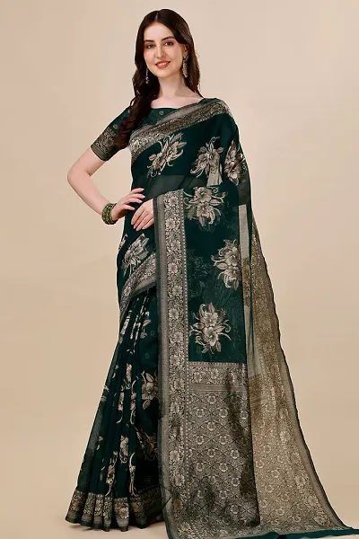 Stylish Silk Blend Zari Saree With Blouse Piece For Women