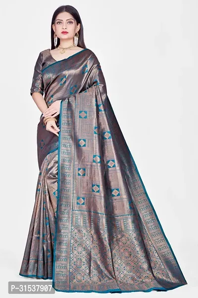 Stylish Art Silk Dark Green Zari Woven Saree with Blouse piece-thumb0