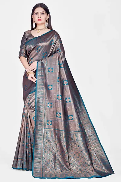 Stylish Art Silk Dark Zari Woven Saree with Blouse piece