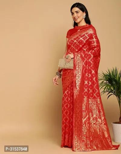 Stylish Art Silk Red Zari Woven Saree with Blouse piece-thumb3