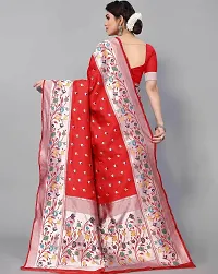 Stylish Red Art Silk Printed Banarasi Saree With Blouse Piece For Women-thumb1